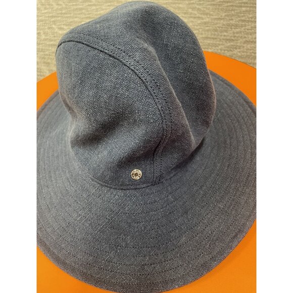 Hermes Navy Wide-Brim Hat 56 Size Cotton/Viscose Blend Womens Accessory Elegant